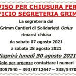 Avviso per chiusura ferie segreteria - agosto 2021